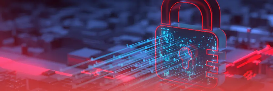 Cybersecurity concept with lock and network